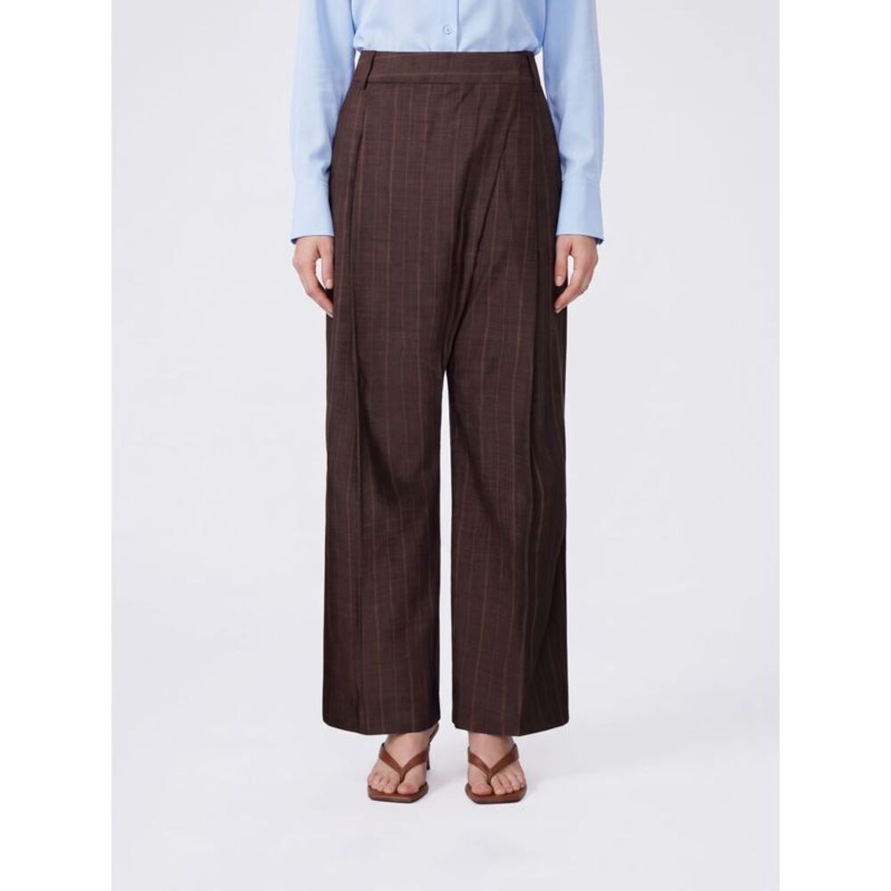 Ganni Women Ganni Striped Wool Wrap Wide-Leg Trousers